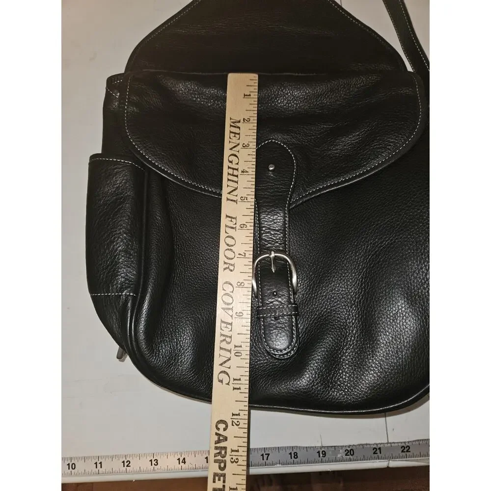 Levenger Black Leather Saddlebag Sling Backpack Bag Black EUC